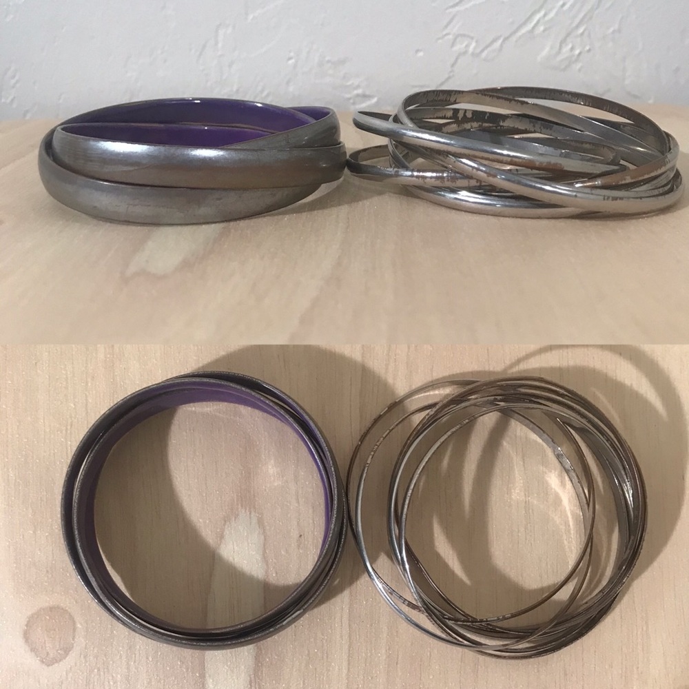Set of 2 Silver Infinity Bangles- 1 Thin ; 1 Thick - Picture 2 of 8